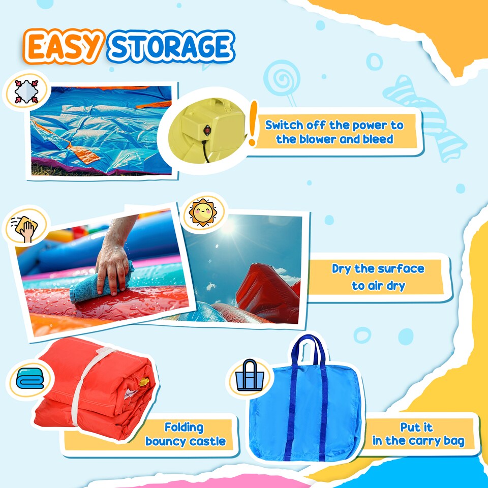 image 1 of Outsunny Bouncy Castle with Slide Pool Rocket Trampoline w Carrybag, Blower