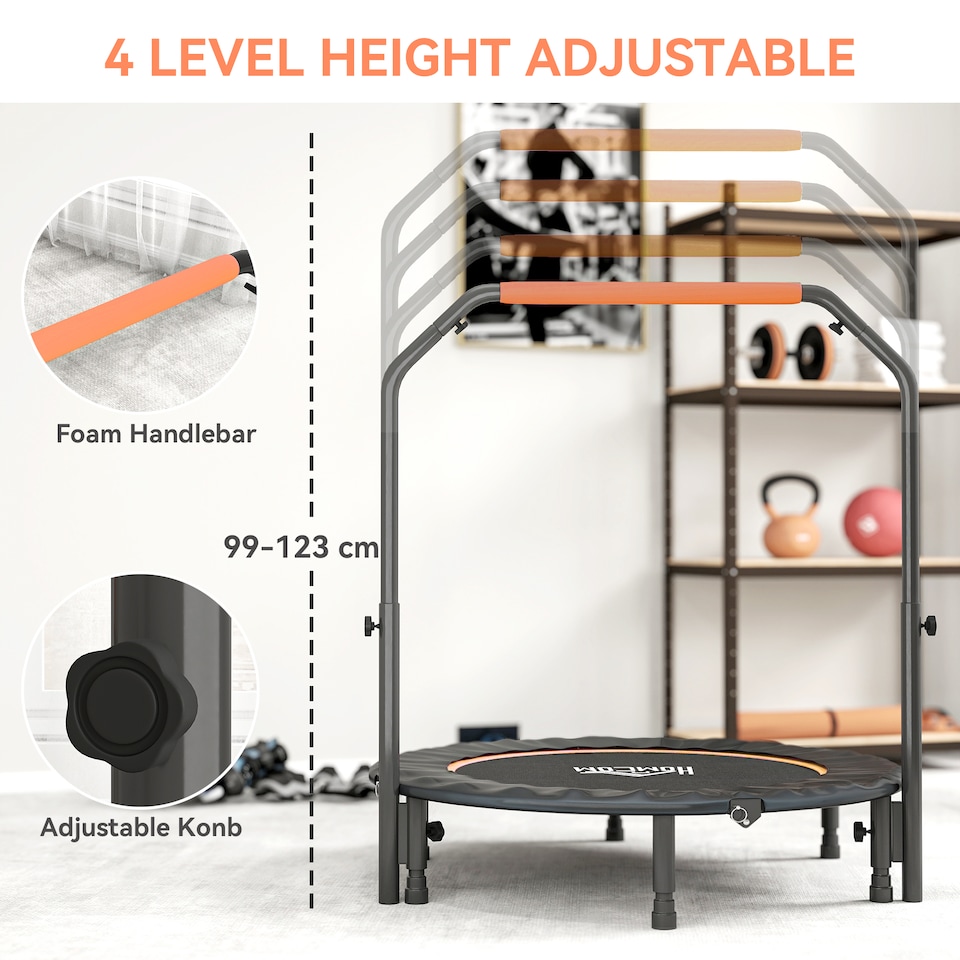 image 1 of HOMCOM 45" Foldable Mini Fitness Trampoline w/ Foam Handle, Orange