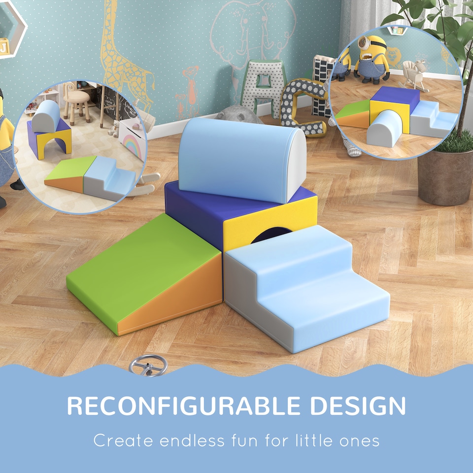 image 1 of HOMCOM 4-Piece Soft Play Set, Baby Foam Block, For Ages 1-3 Years, Blue