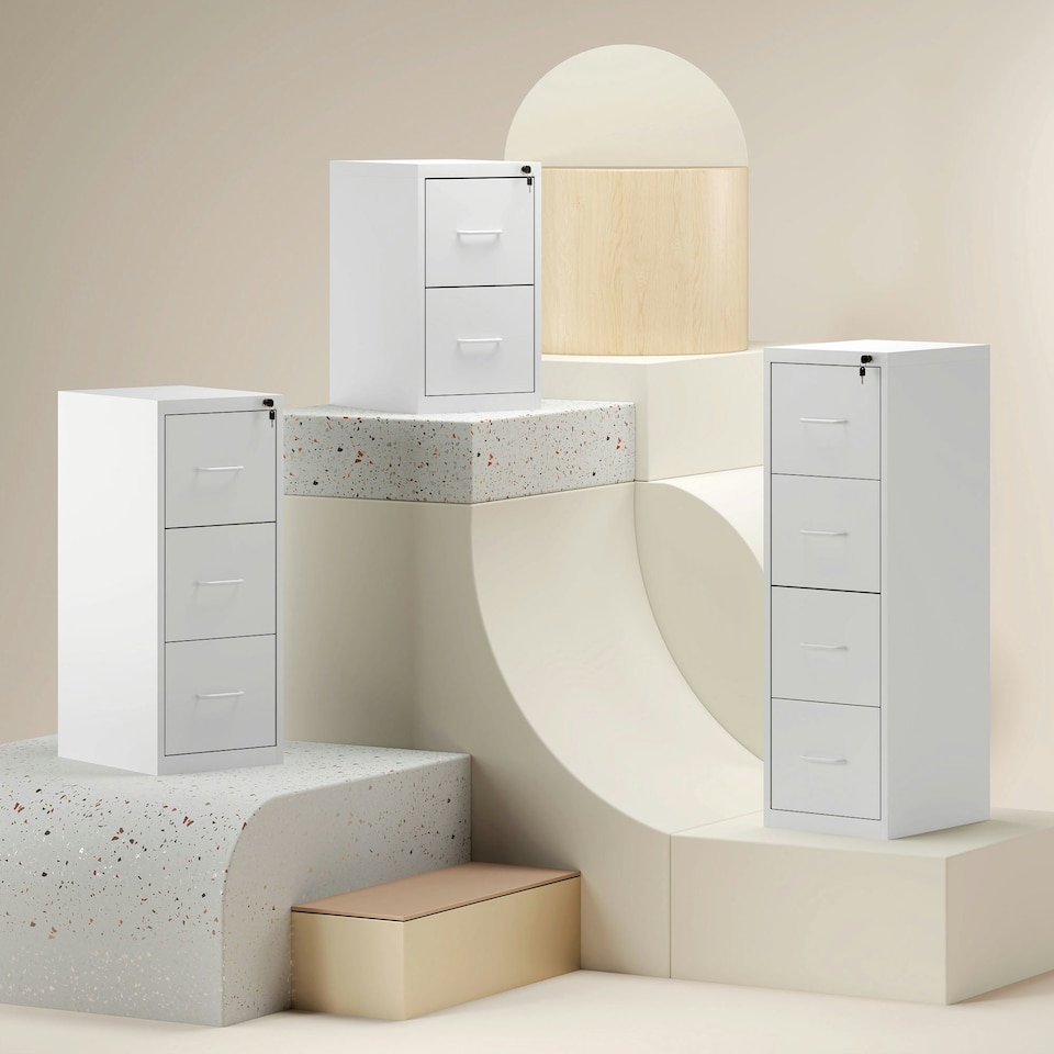 image 1 of HOMCOM 4 Drawer Filing Cabinet Steel File Cabinet for A4 Letter Size White
