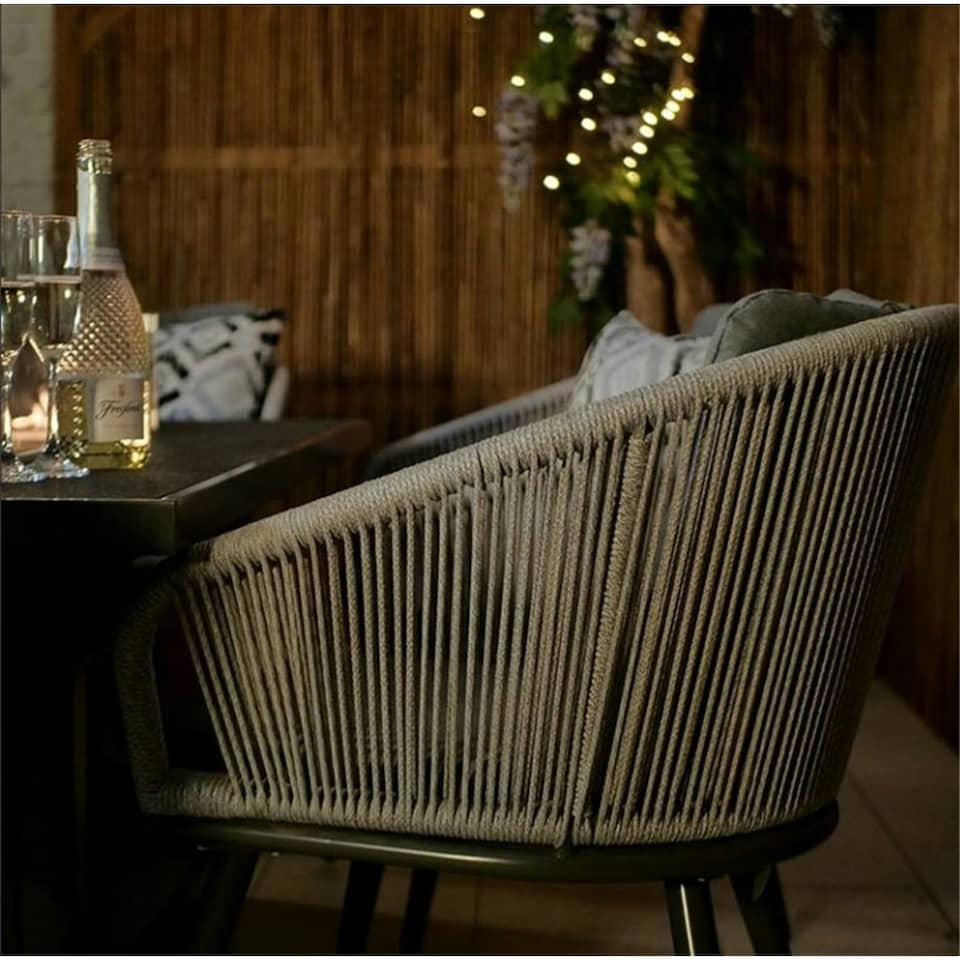 image 1 of 6 Seater Outdoor Firepit Garden Furniture Set With 6 Rope Style Chairs Including Cushions