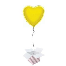 Yellow Heart Foil Helium Balloon - Inflated Balloon in a Box
