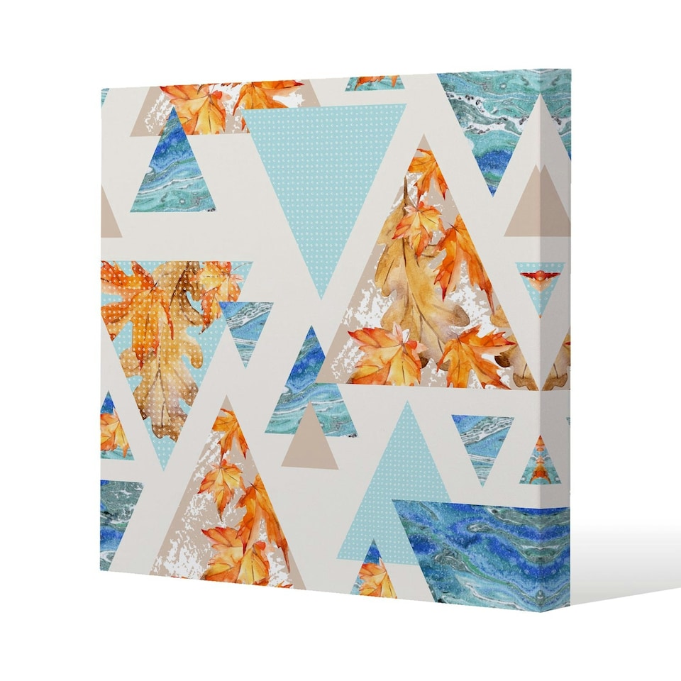 image 1 of Triangles with maple, oak leaves, marble (Canvas Print) 46 x 46 x 4cm