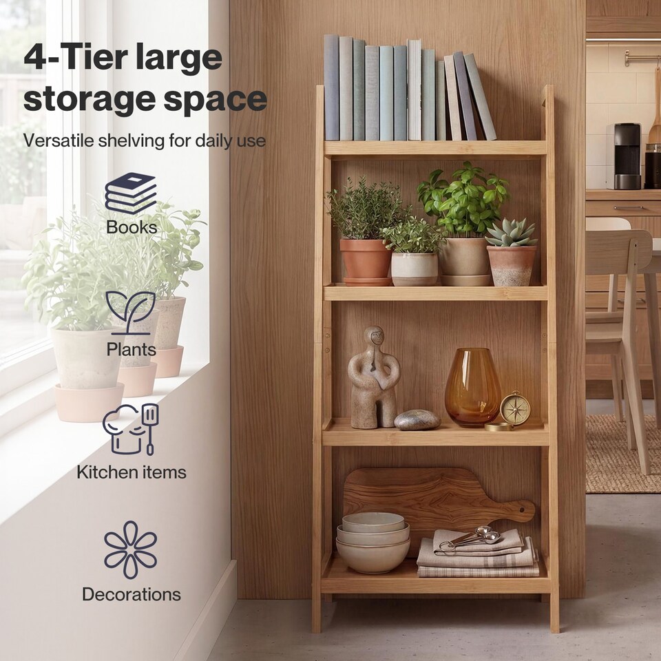 image 1 of Levede Bathroom Storage Shelves 4 Tier Rack Corner Bathroom Kitchen Bamboo