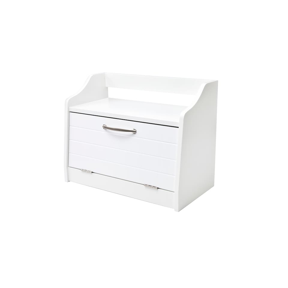 image 1 of Minack Wooden Bread Bin in White - Freestanding Worktop Storage Box with Shelf | White