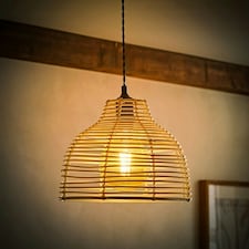 ValueLights Pair Of Lobster Wicker Rattan Cream Lamp Shades Cream