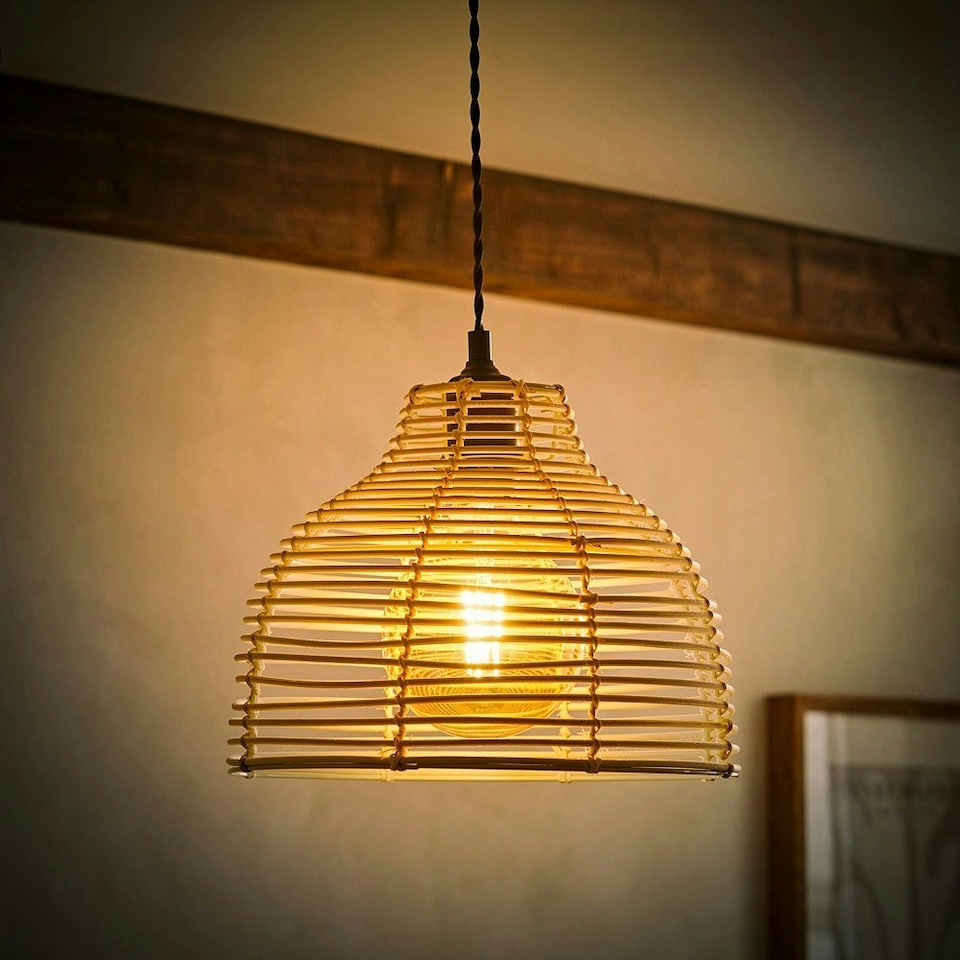 image 1 of ValueLights Pair Of Lobster Wicker Rattan Cream Lamp Shades Cream