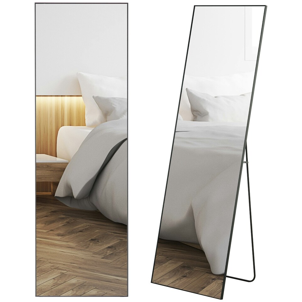 image 1 of HOMCOM Full Length Mirror Floor Standing or Wall-Mounted, Dressing Mirror, Black