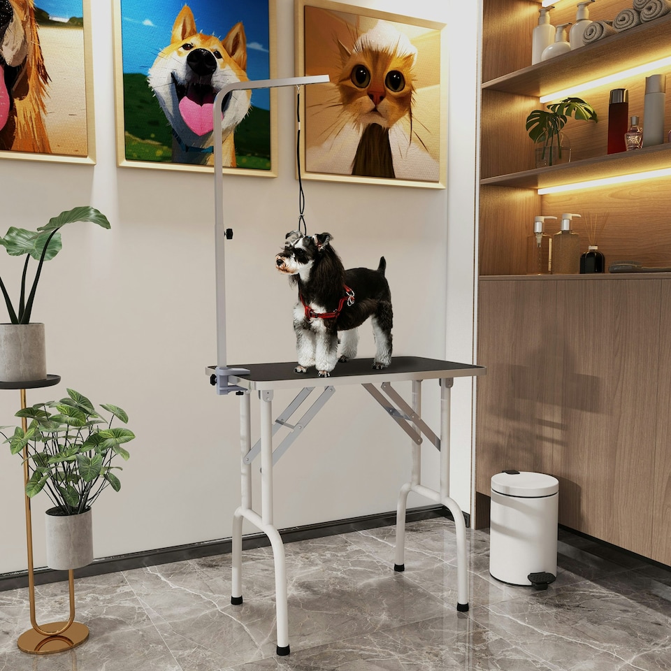 image 1 of PawHut Foldable Dog Grooming Table Adjustable Arm for Small Dogs 81x49x80 cm