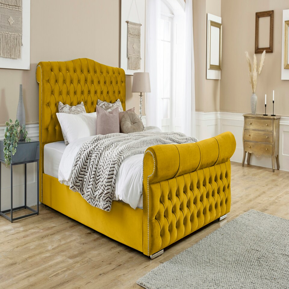 Casonova Plush King Bed Frame - Mustard Gold