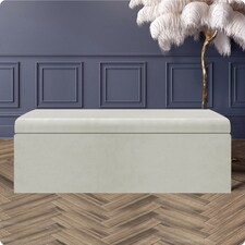 90cm Large Plain Safar Storage Ottoman Box, Cream Plush Velvet Upholstered Deep Storage Ottoman End of Bed Bench
