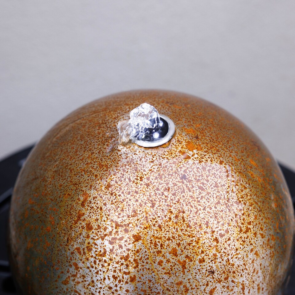 image 1 of Primrose Corten Steel Sphere Water Feature with Lights and Reservoir 30cm