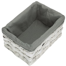 Medium White Grey Lined Scandi Storage Basket With Grey Lining | Grey | Grey