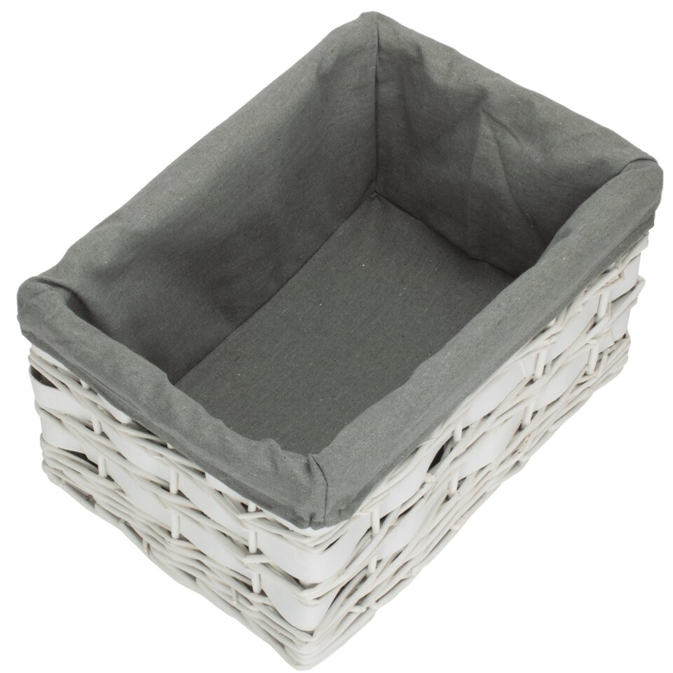image 1 of Medium White Grey Lined Scandi Storage Basket With Grey Lining | Grey | Grey