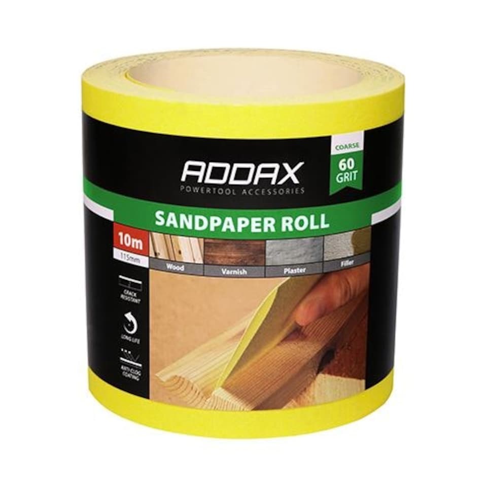 image 1 of Timco - Sandpaper Roll - 60 Grit - Yellow (Size 115mm x 10m - 1 Each)