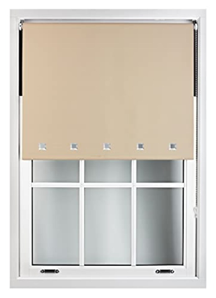 image 1 of FURNISHED Blackout Roller Blind with Square Eyelets and Metal Fittings Easy Fit Window Shade | Brown | Cappuccino | (W) 200cm x (L) 210cm