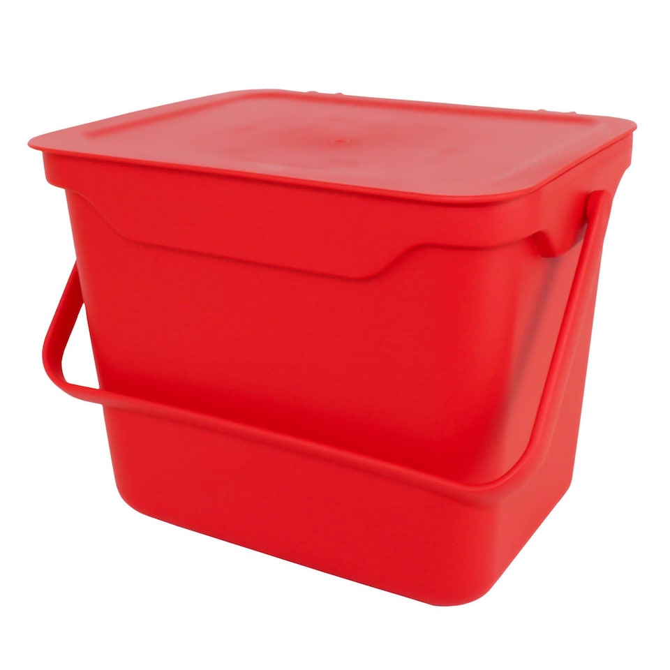 image 1 of 5L Red Plastic Kitchen Compost Caddy/Food Bin for Food Waste Recycling