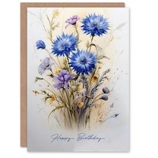 Cornflower Wildflower Bouquet Her Birthday Card