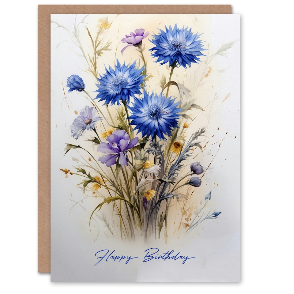 image 1 of Cornflower Wildflower Bouquet Her Birthday Card