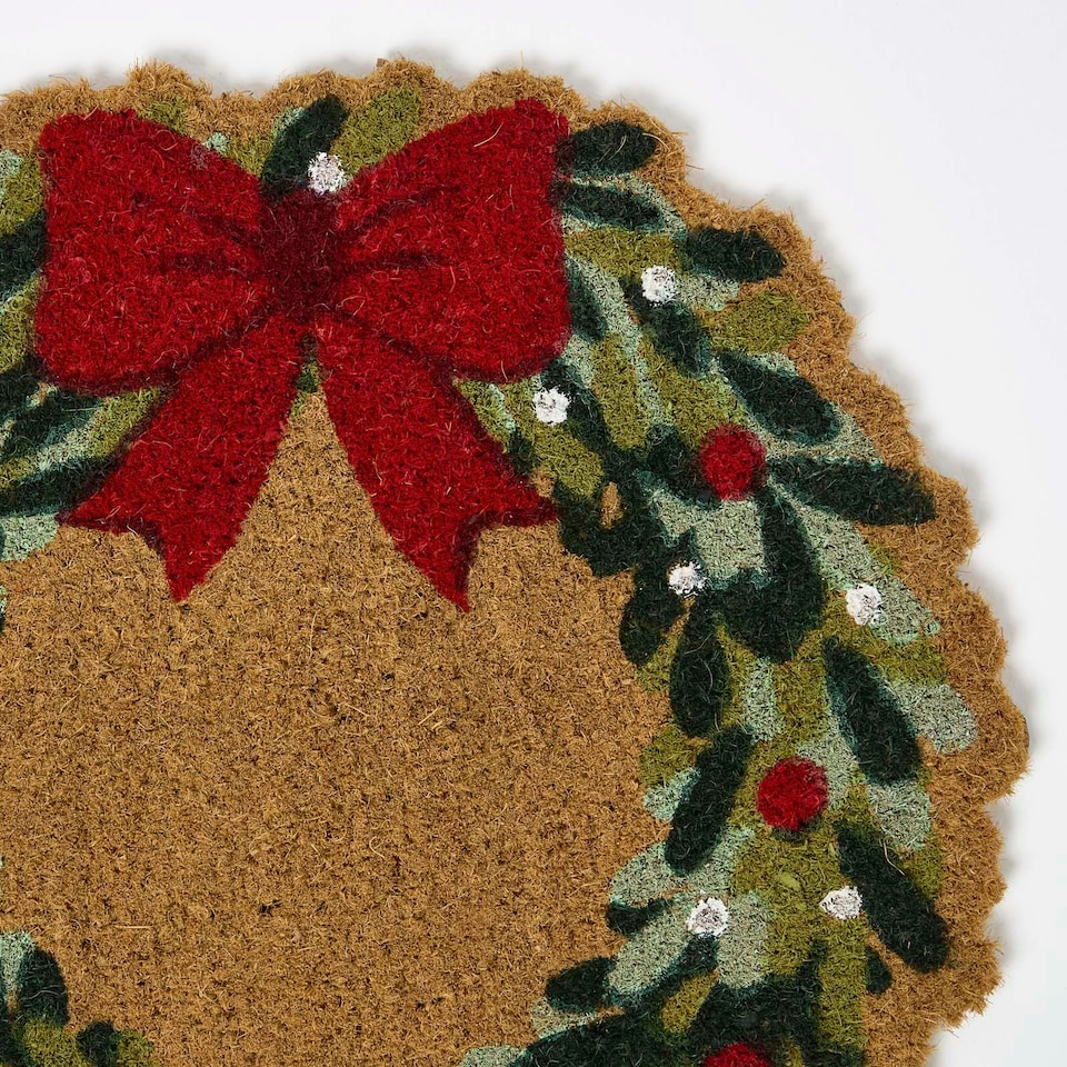 image 1 of Homescapes Coir Doormat Christmas Wreath, 50 x 50 cm