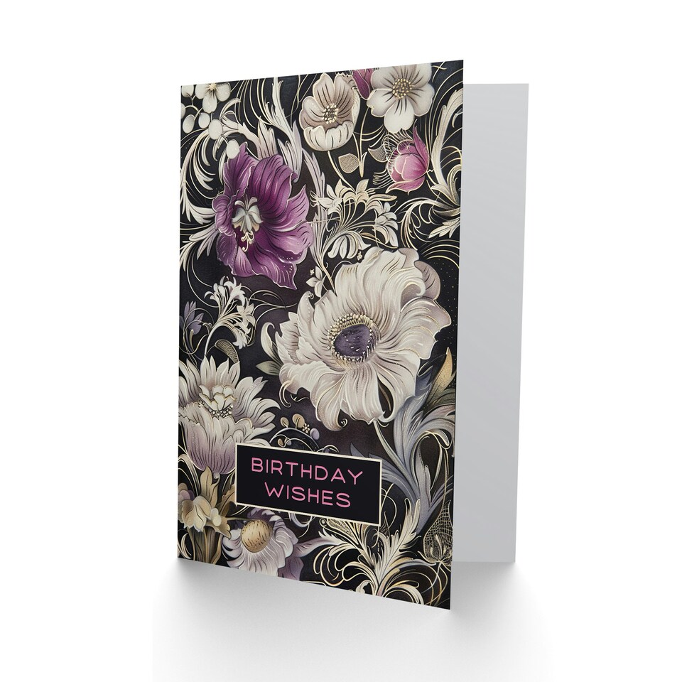 image 1 of Anemone Flowers Wishes White Purple Filigree Her Birthday Card