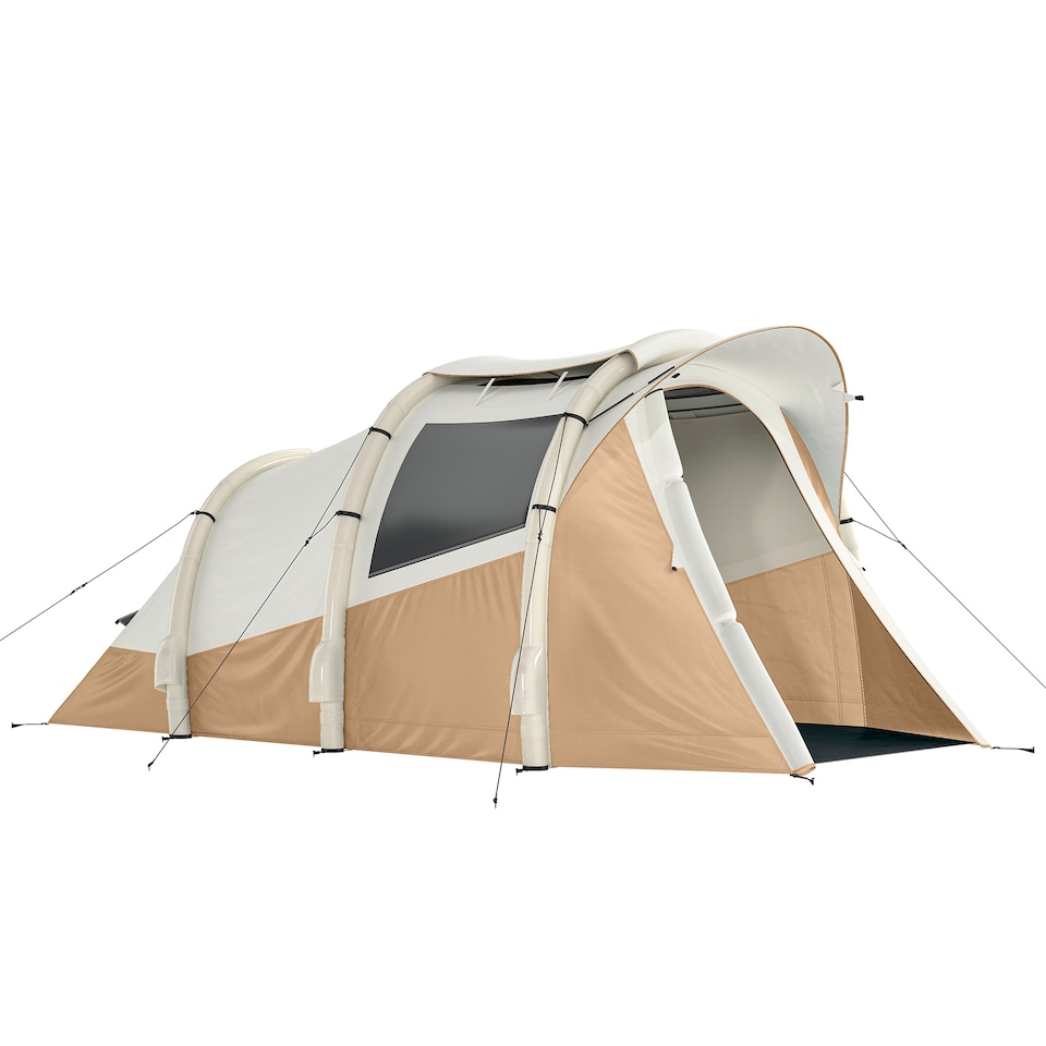 image 1 of Outsunny Inflatable Camping Tent w/ Air Pump, 2-3 Person Blow Up Tent | Brown | Khaki, Beige | 480 x 280 x 195 cm