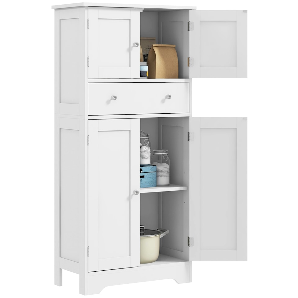image 1 of HOMCOM Kitchen Cupboard Kitchen Cabinet with Drawer and Adjustable Shelf White