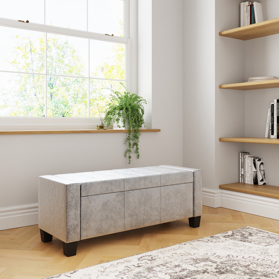 image 1 of Verona Ottoman Storage Bench | Grey | Crushed Velvet