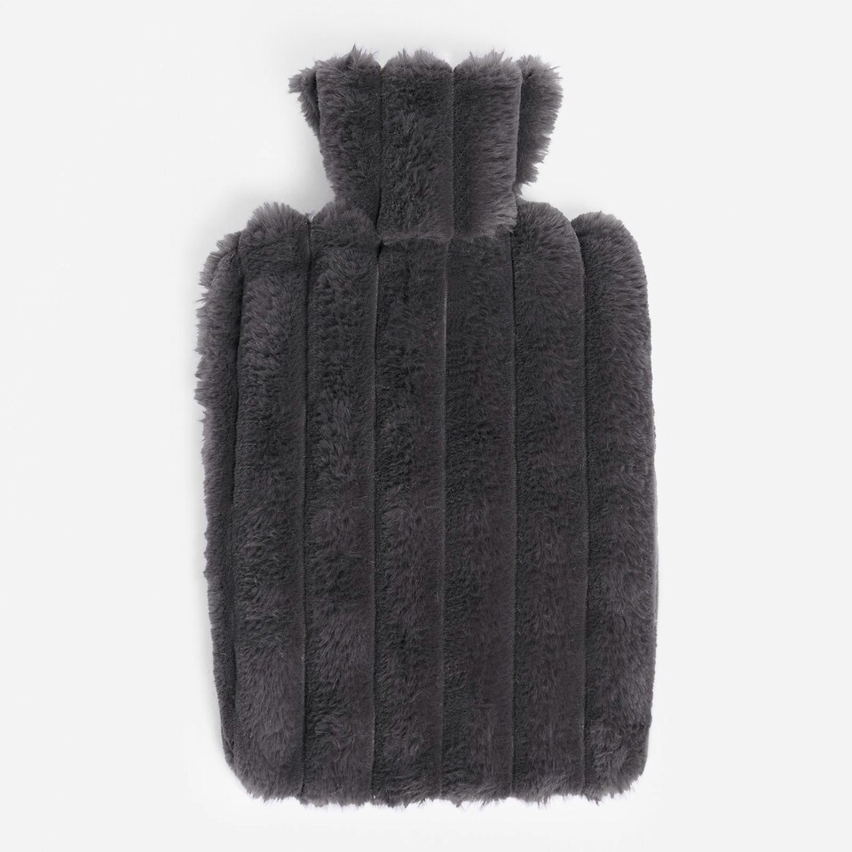 image 1 of OHS 2L Hot Water Bottle & Soft Plush Faux Fur Ribbed Cover - Charcoal