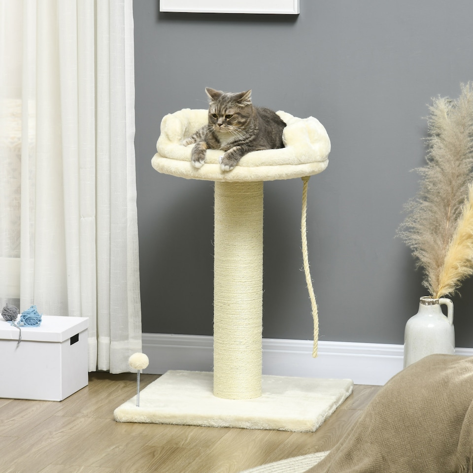 image 1 of PawHut 83cm Cat Tree Tower with Scratching Post, Kitten Bed, Toy, Cream
