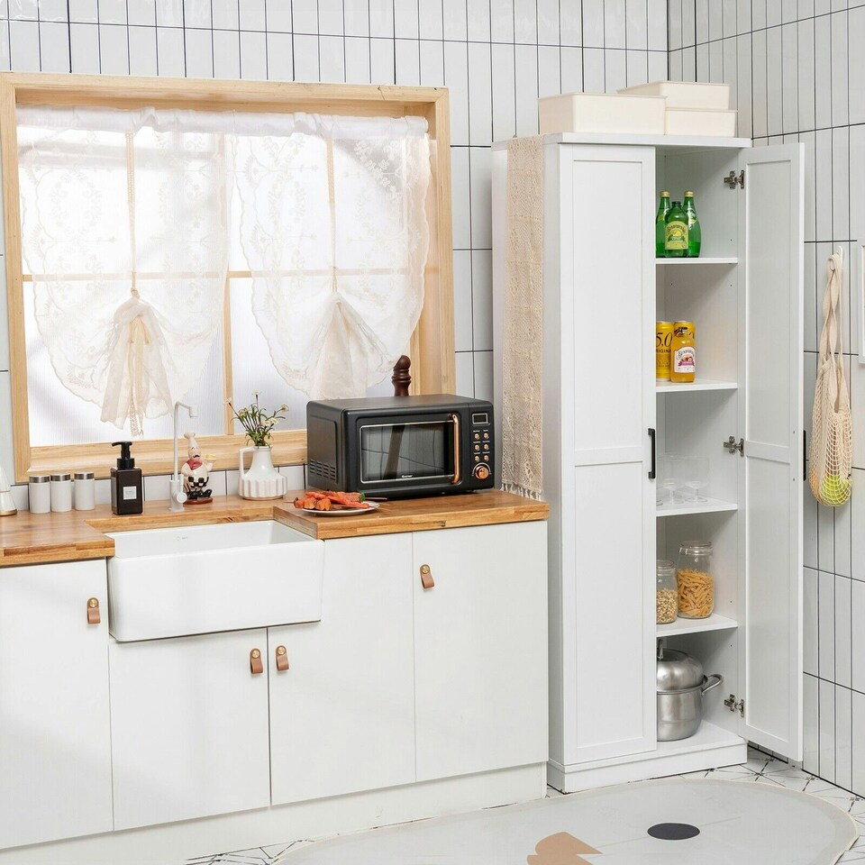 image 1 of COSTWAY Wooden Storage Cabinet with 2 Doors and Adjustable Shelves White