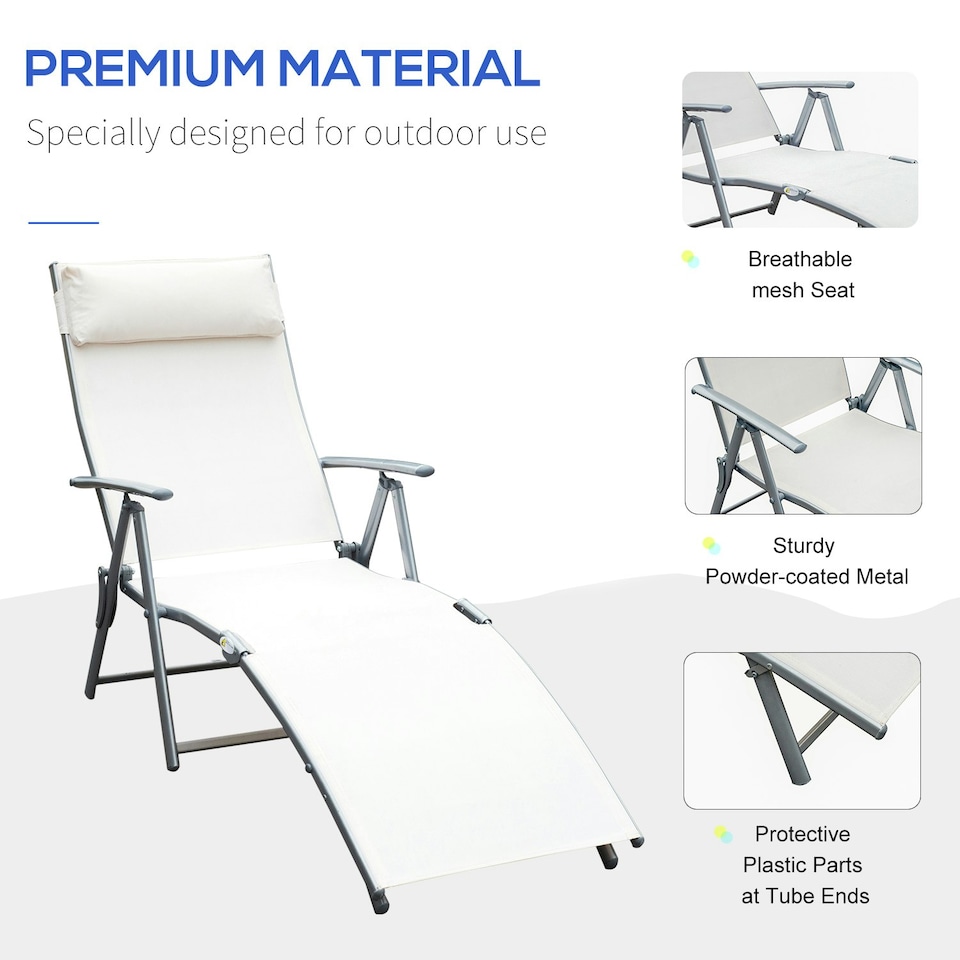 image 1 of Outsunny Sun Lounger Recliner Foldable 7 Levels Texteline Cream White