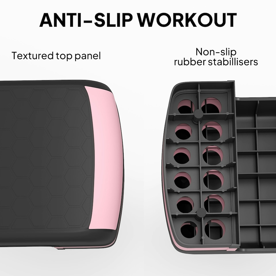 image 1 of HOMCOM Aerobic Step Three-Level Adjustable Exercise Stepper, Black and Pink
