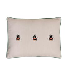 Meg Hawkins Oblong Cushion with Wooden Buttons  - Bee White | Turquoise