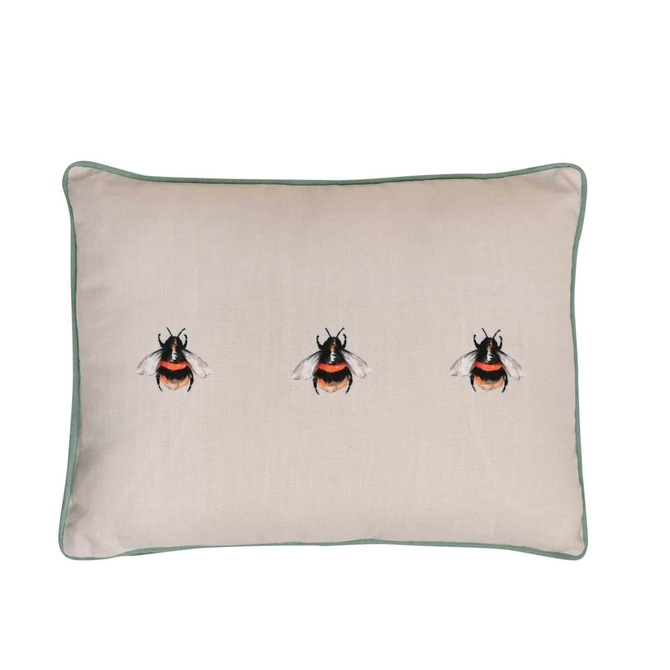 image 1 of Meg Hawkins Oblong Cushion with Wooden Buttons - Bee White | Turquoise