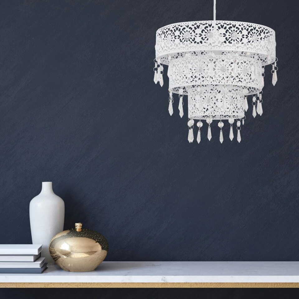 image 1 of First Choice Lighting White Moroccan Styled Tiered Light Shade White | Clear
