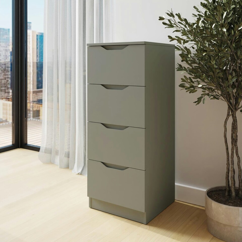 image 1 of Luno 4 Drawer Tallboy Chest Of Drawers - Ash Green