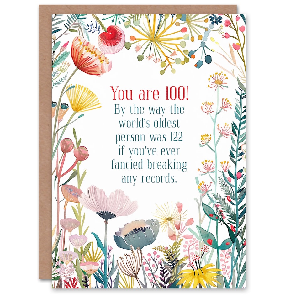 image 1 of Greeting Card Flowers 100 Milestone Oldest Person Record Birthday