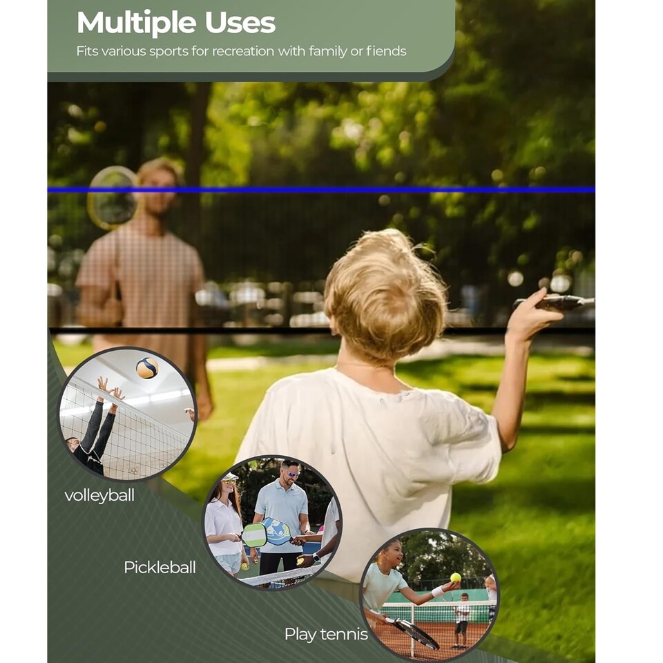 image 1 of Gr8 Home Blue Black 5m Badminton Net Post Set Portable Volleyball Pickleball Tennis