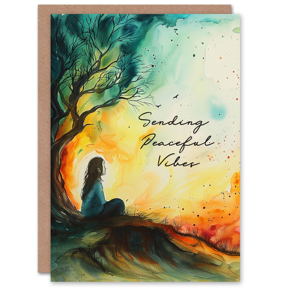 image 1 of Sending Peaceful Vibes Mindfulness Under Tree Get Well Card