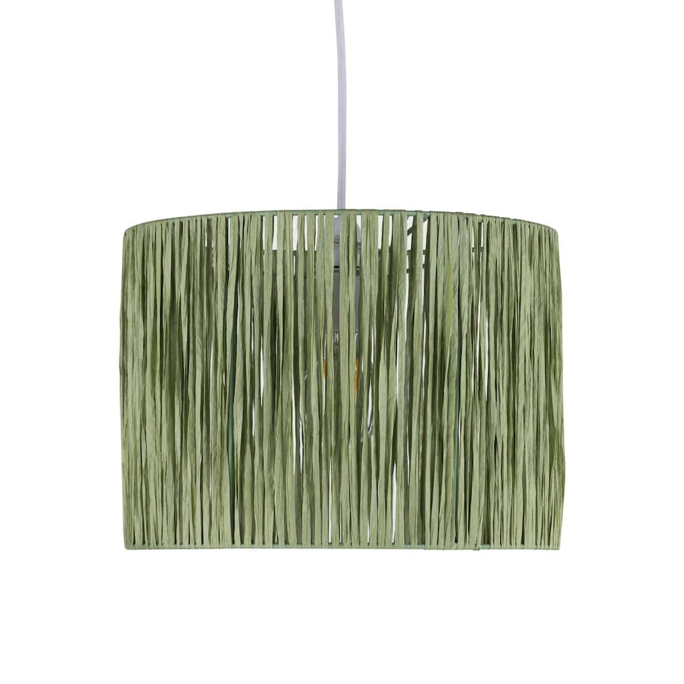 image 1 of Set of 2 Raffia - Green 28cm Straw Pendant or Lamp Shades | Green | Medium | 1