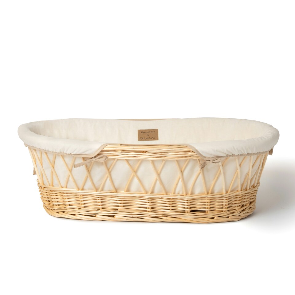 image 1 of Clair de Lune Organic Wicker Moses Basket With Rocking Stand - Cream