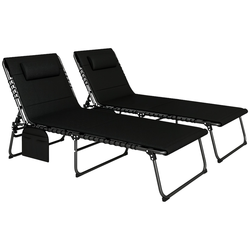 image 1 of Outsunny Folding Sun Loungers Set of 2, Reclining Sun Bed, Black