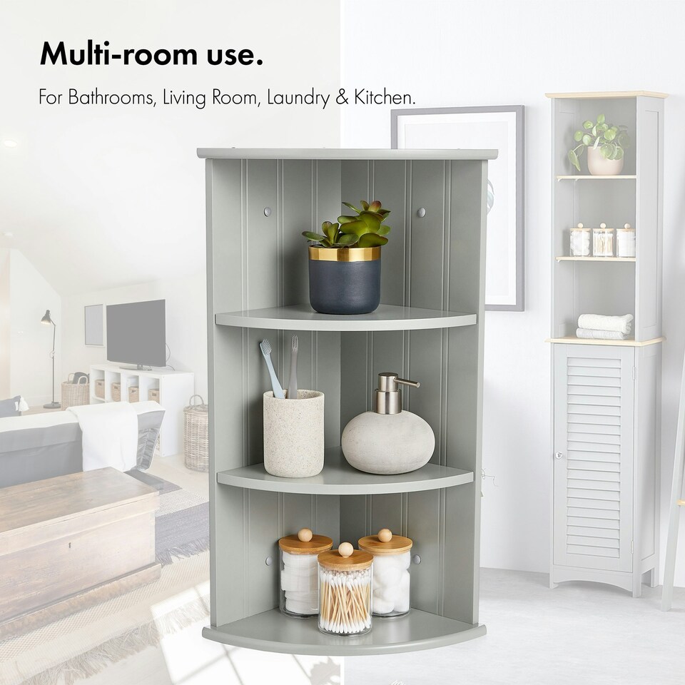 image 1 of VonHaus Shrewsbury Grey Bathroom 3 Tier Corner Shelf
