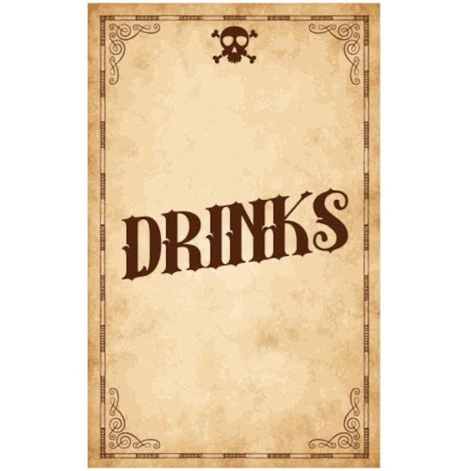 Skull Drinks PVC Party Sign Decoration 25cm x 41cm