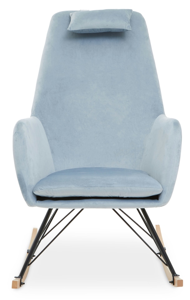 image 1 of Interiors by Premier Blue Velvet Rocking Chair, Easy to Clean Velvet Accent Chair, High-Back & Arm Support Comfy Armchair