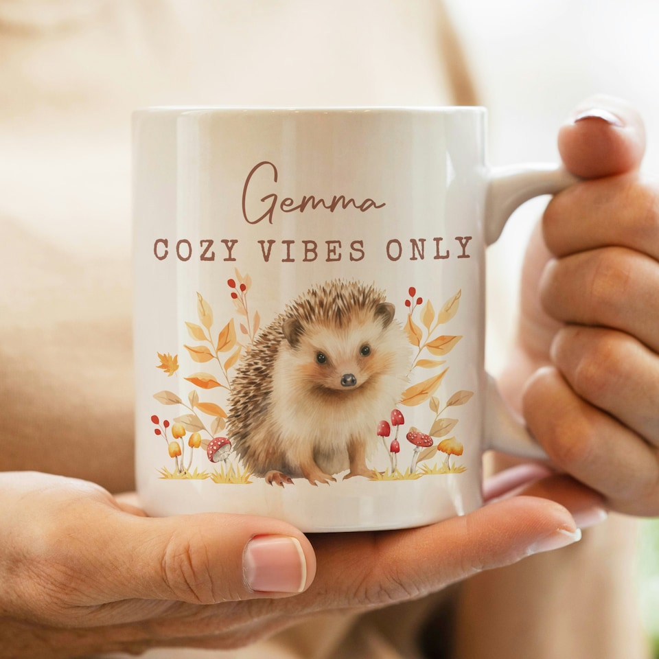 image 1 of Personalised Hedgehog Mug White