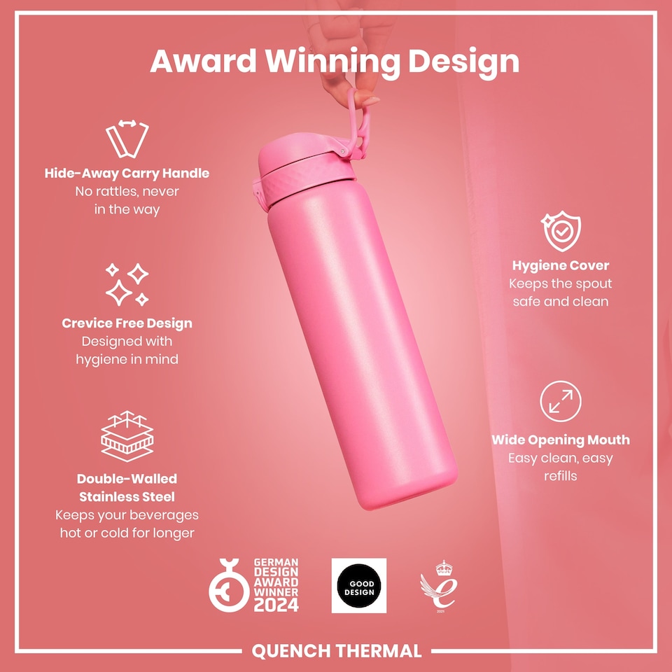 image 1 of Leak Proof 1 Litre Water Bottle, Vacuum Insulated, 920ml (30oz) | Pink | Rose Bloom | One Size