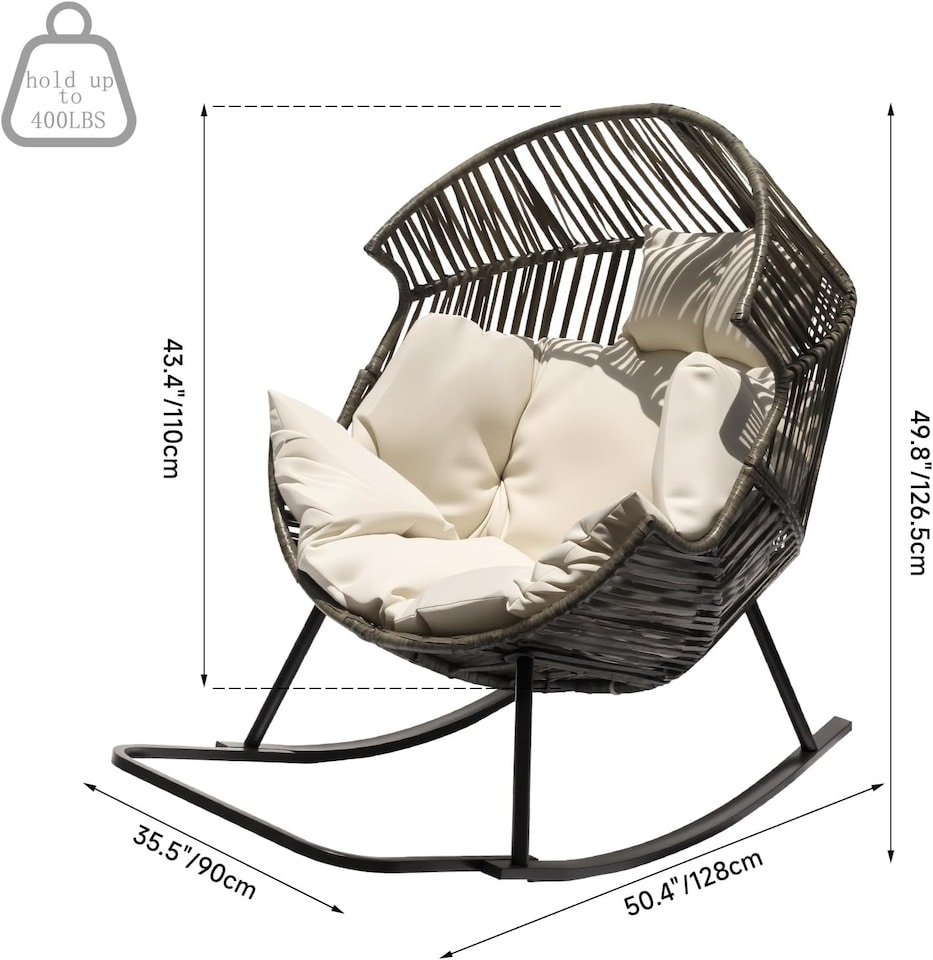 image 1 of Oversized PE Rattan Rocking Chair with Thick Cushion