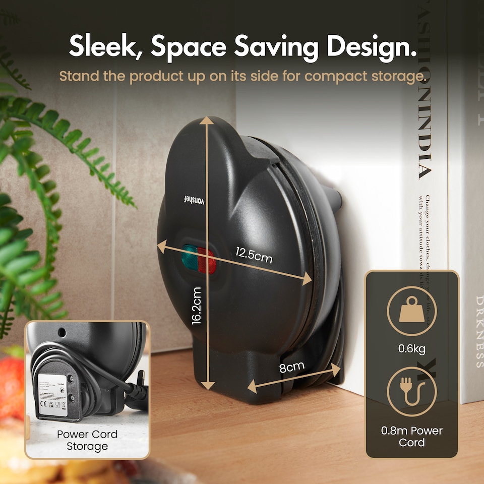 image 1 of Vonshef Mini Waffle Maker with 12.5cm Non Stick Plates 600W
